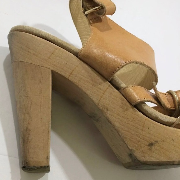 Loeffler Randall leather wood platform heels 7.5 - Picture 6 of 8